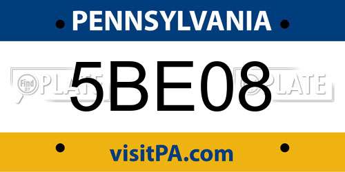 5BE08 Pennsylvania License Plate