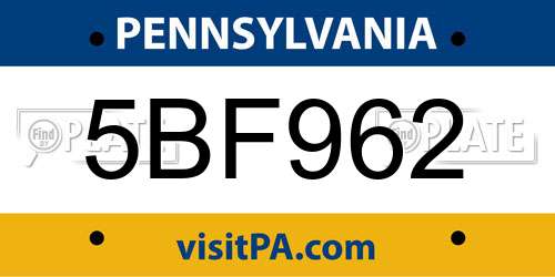 5BF962 Pennsylvania License Plate
