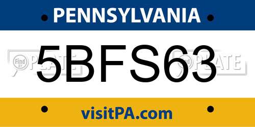 5BFS63 Pennsylvania License Plate