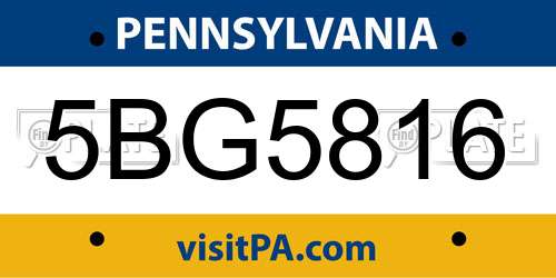 5BG5816 Pennsylvania License Plate