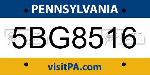 5BG8516 Pennsylvania License Plate