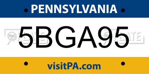 5BGA95 Pennsylvania License Plate