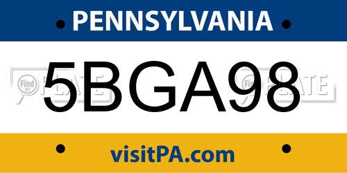 5BGA98 Pennsylvania License Plate