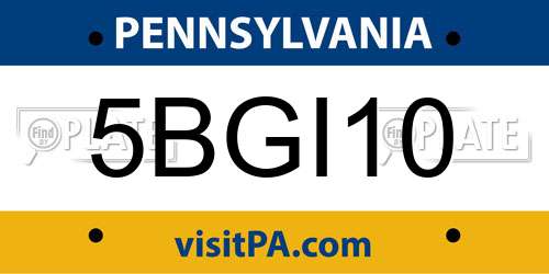 5BGI10 Pennsylvania License Plate