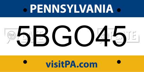 5BGO45 Pennsylvania License Plate