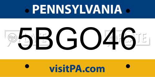 5BGO46 Pennsylvania License Plate