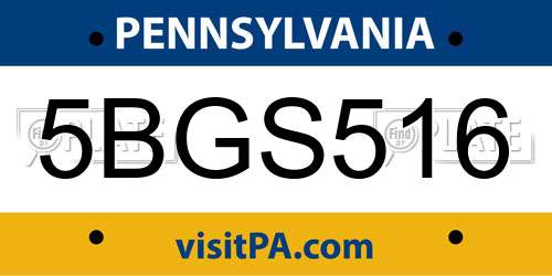 5BGS516 Pennsylvania License Plate