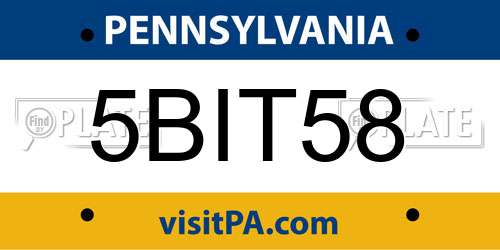5BIT58 Pennsylvania License Plate
