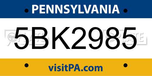 5BK2985 Pennsylvania License Plate