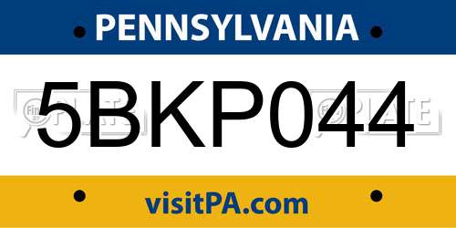5BKP044 Pennsylvania License Plate