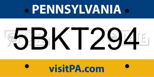 5BKT294 Pennsylvania License Plate