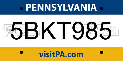 5BKT985 Pennsylvania License Plate
