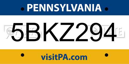 5BKZ294 Pennsylvania License Plate
