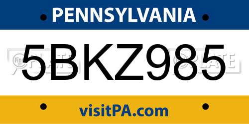 5BKZ985 Pennsylvania License Plate