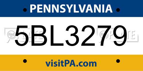 5BL3279 Pennsylvania License Plate