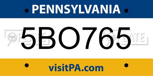 5BO765 Pennsylvania License Plate