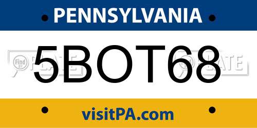 5BOT68 Pennsylvania License Plate