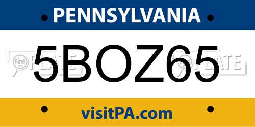 5BOZ65 Pennsylvania License Plate