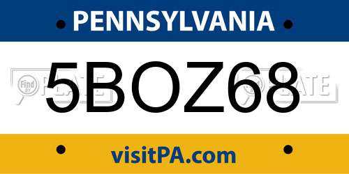 5BOZ68 Pennsylvania License Plate