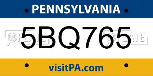 5BQ765 Pennsylvania License Plate