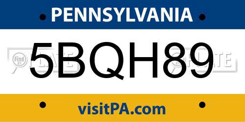 5BQH89 Pennsylvania License Plate