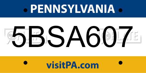 5BSA607 Pennsylvania License Plate
