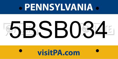 5BSB034 Pennsylvania License Plate