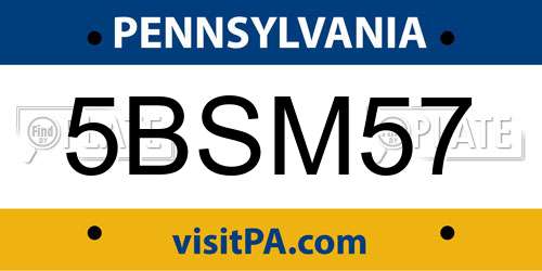 5BSM57 Pennsylvania License Plate