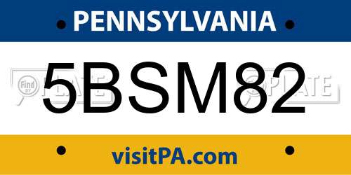 5BSM82 Pennsylvania License Plate