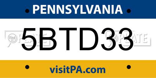 5BTD33 Pennsylvania License Plate