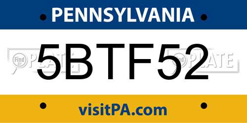 5BTF52 Pennsylvania License Plate
