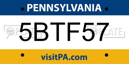 5BTF57 Pennsylvania License Plate