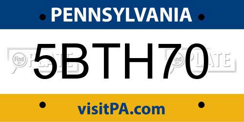 5BTH70 Pennsylvania License Plate