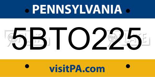 5BTO225 Pennsylvania License Plate