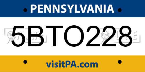 5BTO228 Pennsylvania License Plate