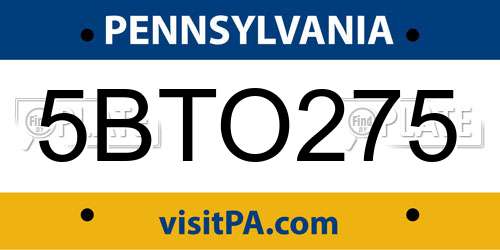 5BTO275 Pennsylvania License Plate