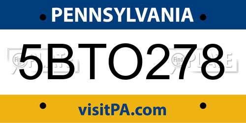 5BTO278 Pennsylvania License Plate