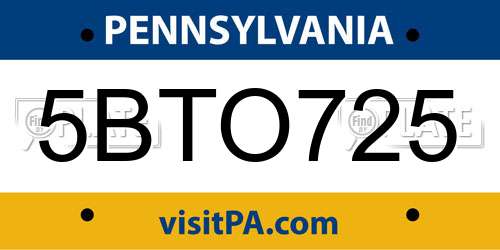 5BTO725 Pennsylvania License Plate
