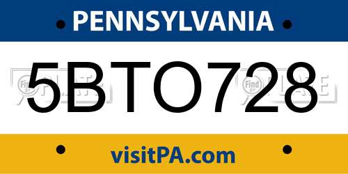 5BTO728 Pennsylvania License Plate