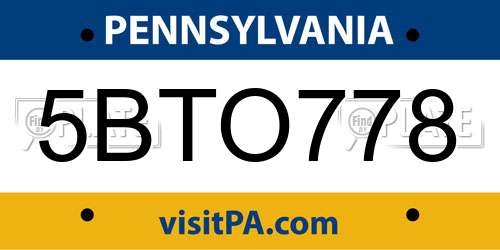 5BTO778 Pennsylvania License Plate