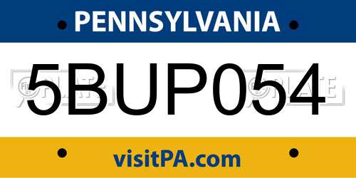 5BUP054 Pennsylvania License Plate