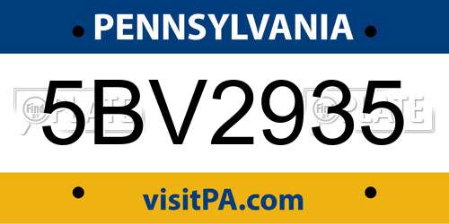 5BV2935 Pennsylvania License Plate