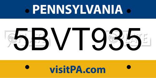5BVT935 Pennsylvania License Plate