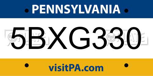 5BXG330 Pennsylvania License Plate