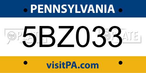 5BZ033 Pennsylvania License Plate