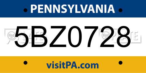 5BZ0728 Pennsylvania License Plate