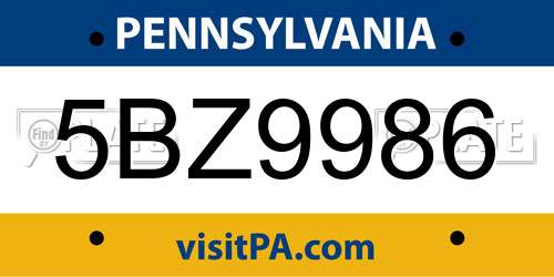 5BZ9986 Pennsylvania License Plate
