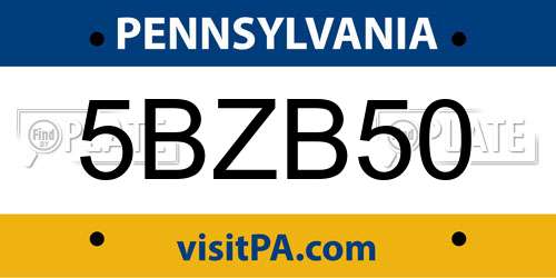 5BZB50 Pennsylvania License Plate