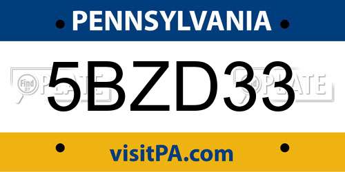 5BZD33 Pennsylvania License Plate