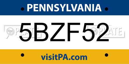 5BZF52 Pennsylvania License Plate